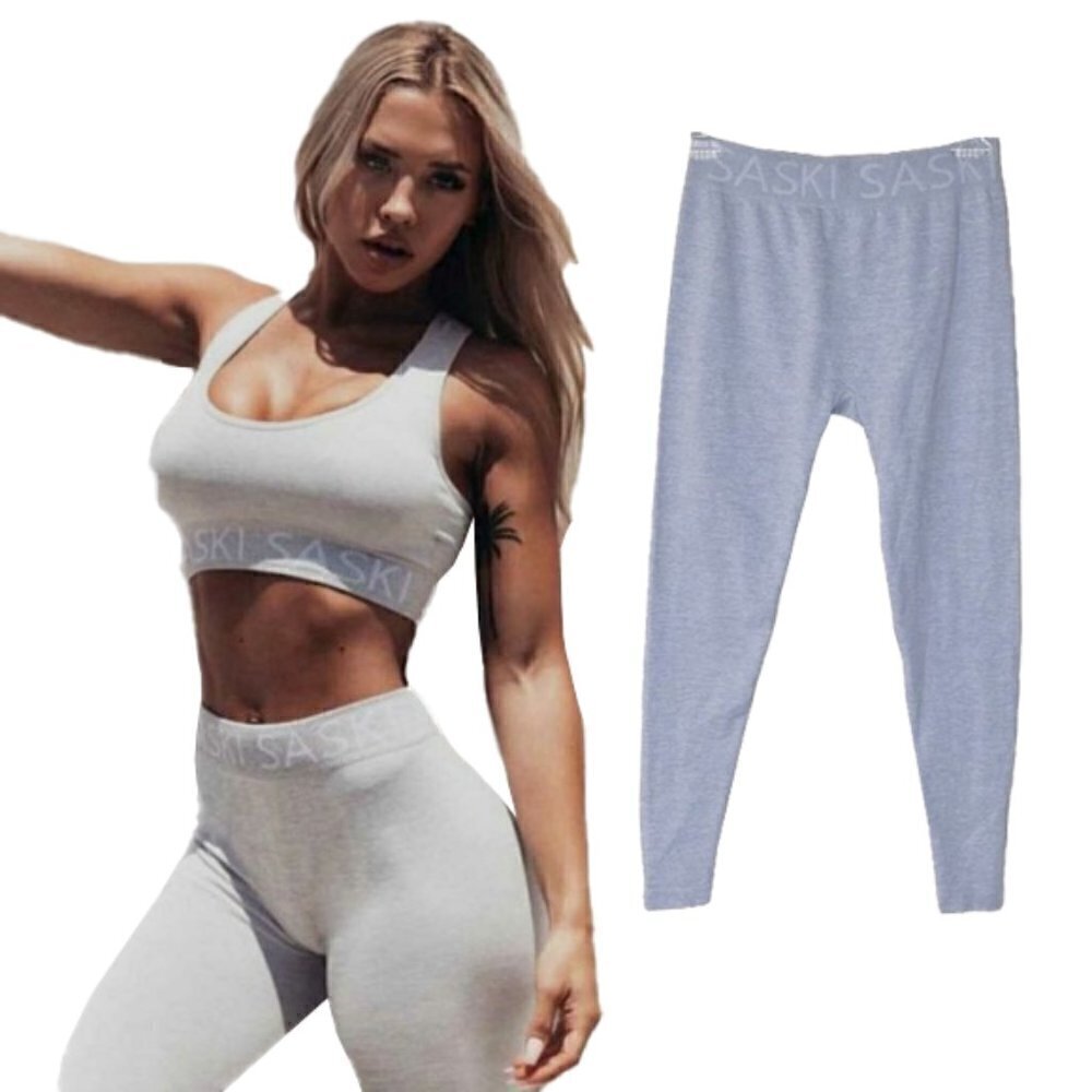 SASKI Collection Gray Logo Seamless High
Waisted Rise Workout Leggings XS